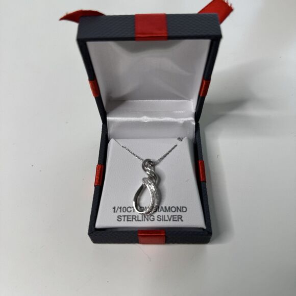 Sterling Silver Twist Infinity Pendant Necklace 18" Chain 1/10 CTTW Diamonds NEW - Picture 3 of 5